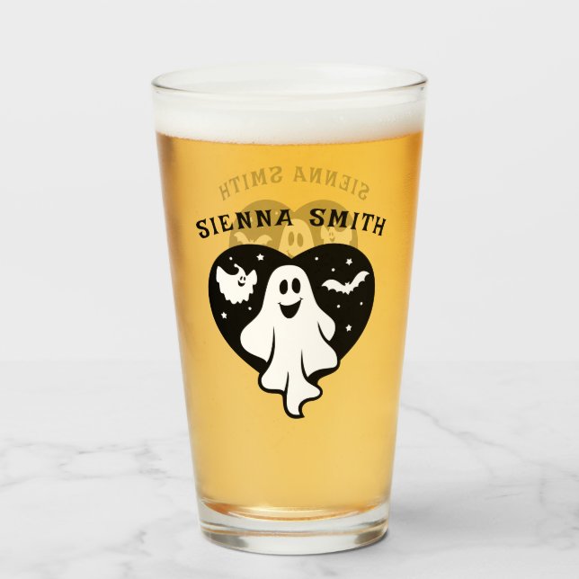 Copo De Pint Fantasma Bonita Do Halloween Com Coração E Bat (Frente (Preenchido))