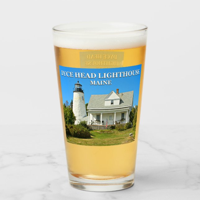Copo De Pint Farol Da Cabeça Dica, Maine Pint Glass (Traseira (Preenchido))