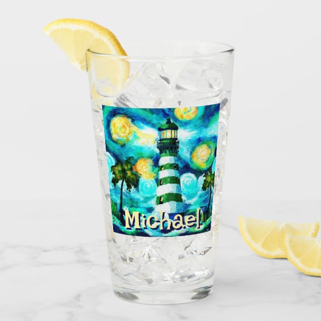 Copo De Pint Farol Tropical Náutica Costeira Personalizada (Gelo frontal)