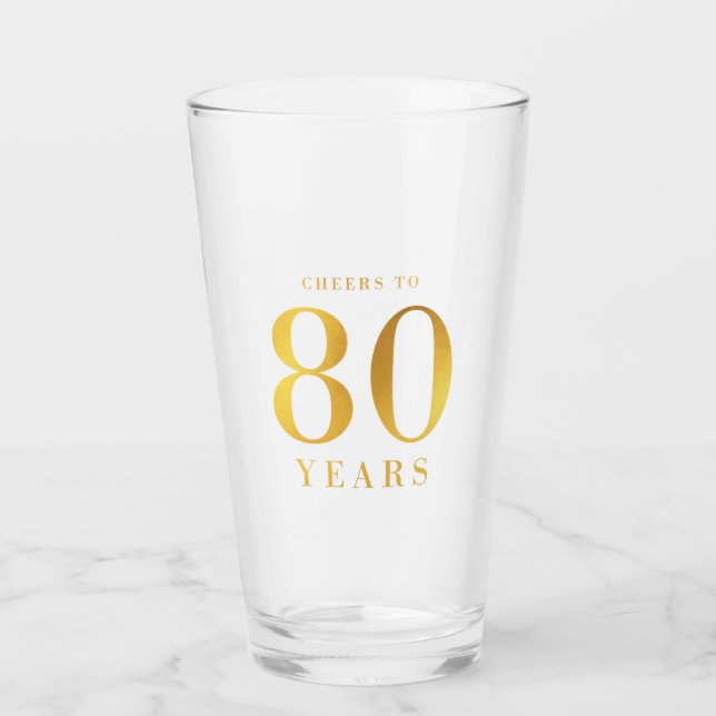 Copo De Pint Faux Dourado Cheers para 80 anos de aniversário (Frente)