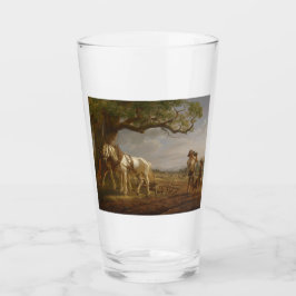 Copo De Pint Fazendeiros Descansados em Campo com Cavalos e Flo