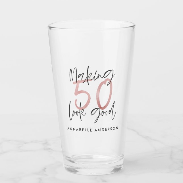 Copo De Pint Fazer 50 é um bom aniversário brilhante rosa-cinza (Frente)