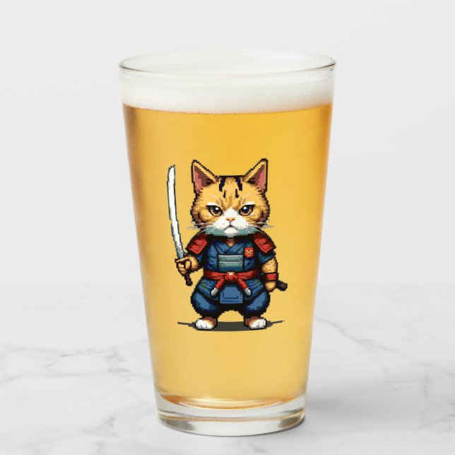 Copo De Pint Feline Samurai Warrior (Frente (Preenchido))