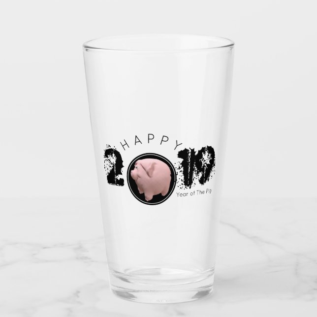 Copo De Pint Feliz Ano PIg Grande 2019 Bebendo 3D Original G (Frente)