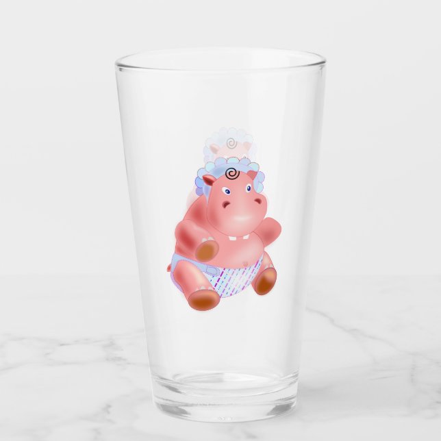 Copo De Pint Feliz Bebê Hippo Engraçado Vidro (Frente)