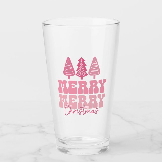 Copo De Pint Feliz Feliz Natal - Design de Férias Rosa (Frente)