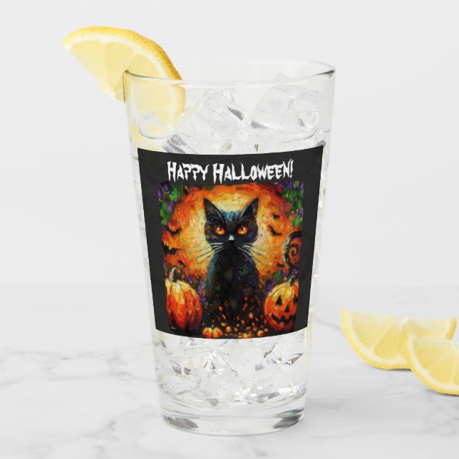 Copo De Pint Feliz Halloween Black Cat Bats (Gelo frontal)