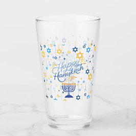 Copo De Pint Feliz Hanukkah Azul e Dourado