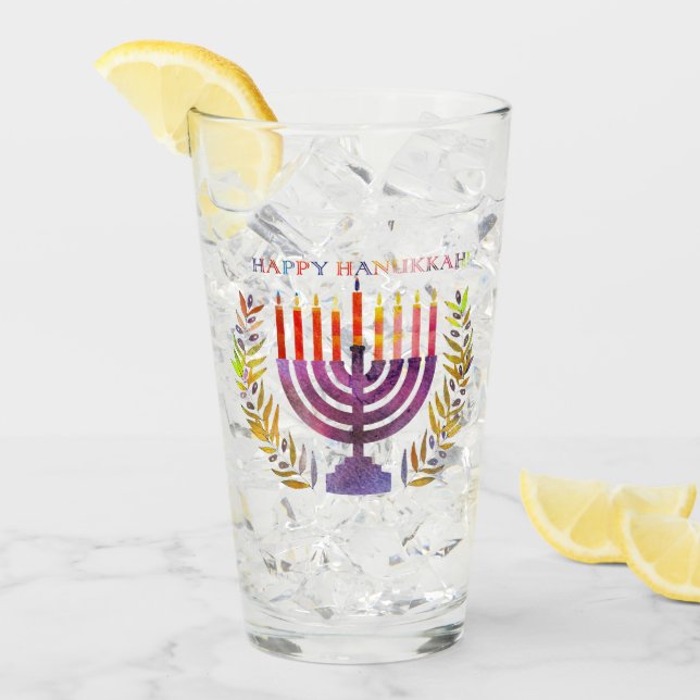 Copo De Pint Feliz Hanukkah Glass Tumbler (Gelo frontal)