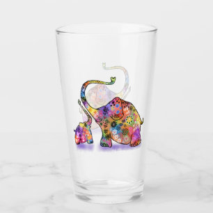 Copo De Pint Feliz Mãe Colorida e Elefante de Bebê - Desenho 