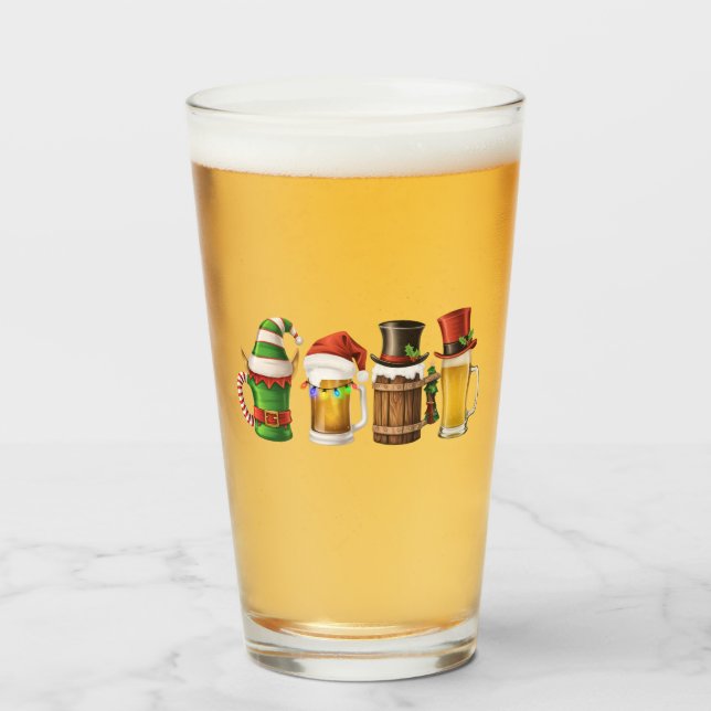 Copo De Pint Feliz Natal Beers Bebendo Papai noel Beer Lover (Frente (Preenchido))