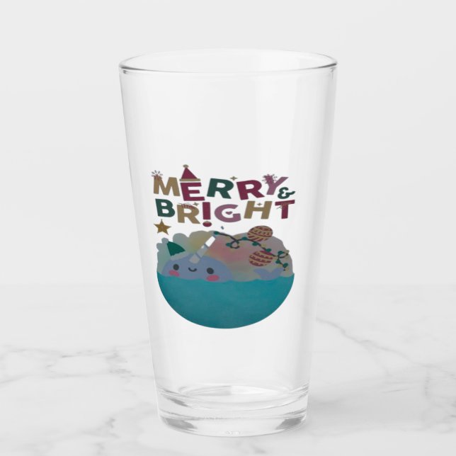 Copo De Pint Feliz Natal Branco e Azul (Frente)