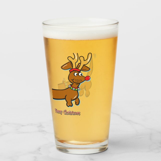 Copo De Pint Feliz Natal Dachshund (Frente (Preenchido))