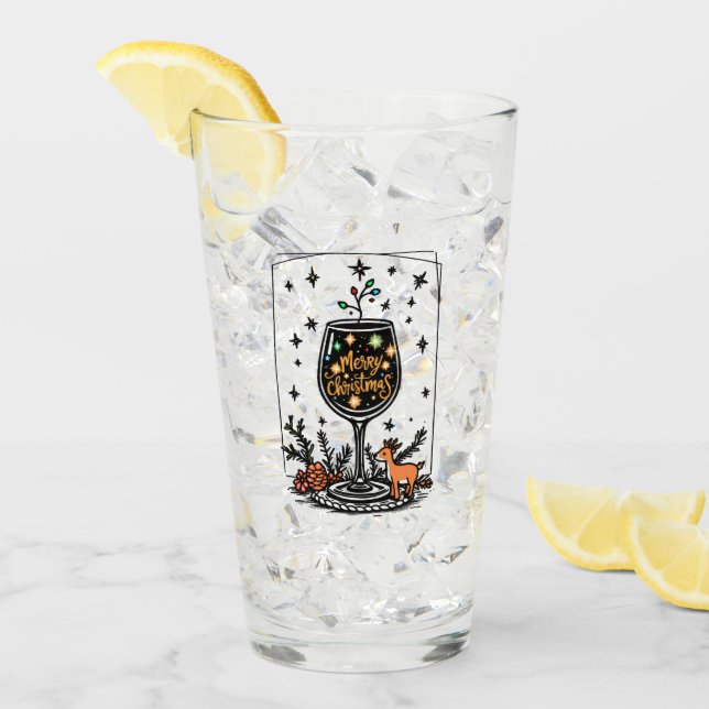 Copo De Pint Feliz Natal num Vidro de Vinho (Gelo frontal)
