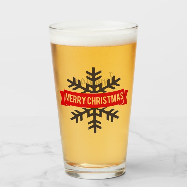 Copo De Pint Feliz Natal Personalizado com Floco de Neve (Frente (Preenchido))
