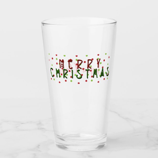 Copo De Pint Feliz Natal personalizado com pontos vermelhos/ver (Frente)