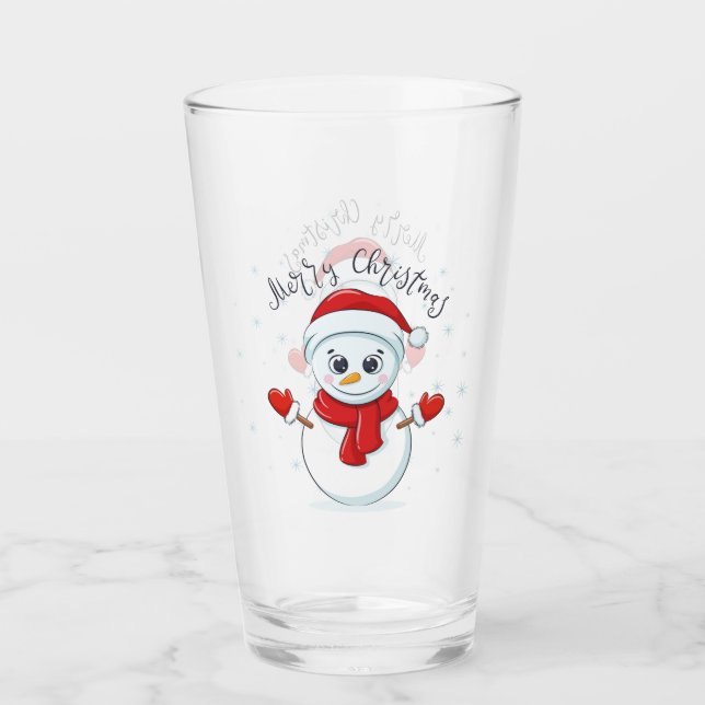Copo De Pint Feliz Natal Snowmen Glass (Frente)