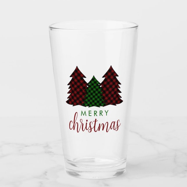 Copo De Pint Feliz Natal Xadrez Árvore de Natal (Frente)