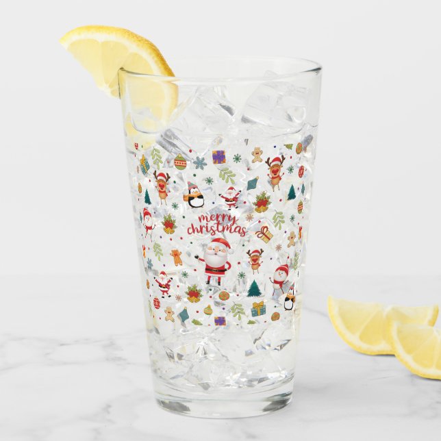 Copo De Pint Feliz Padrão de Natal (Gelo frontal)