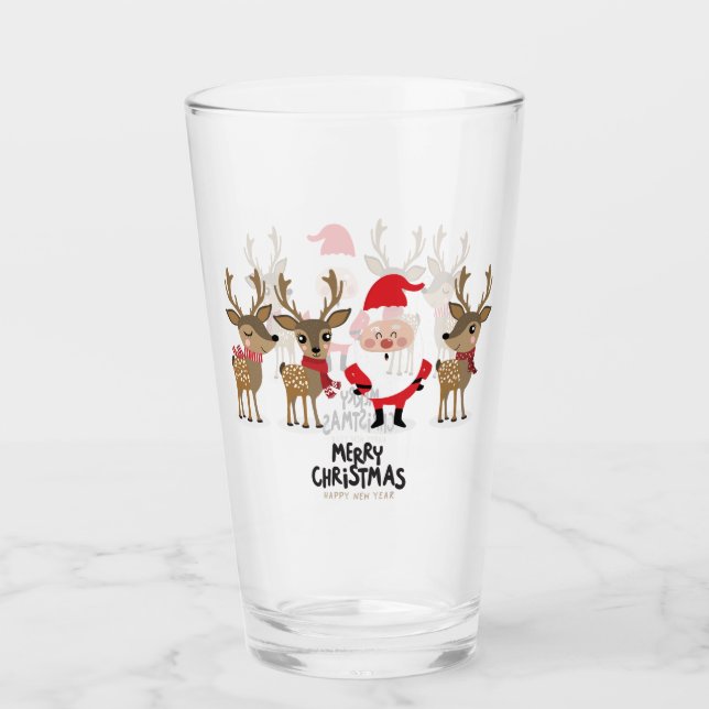 Copo De Pint Feliz Papais noeis de Natal e Reindeer (Frente)
