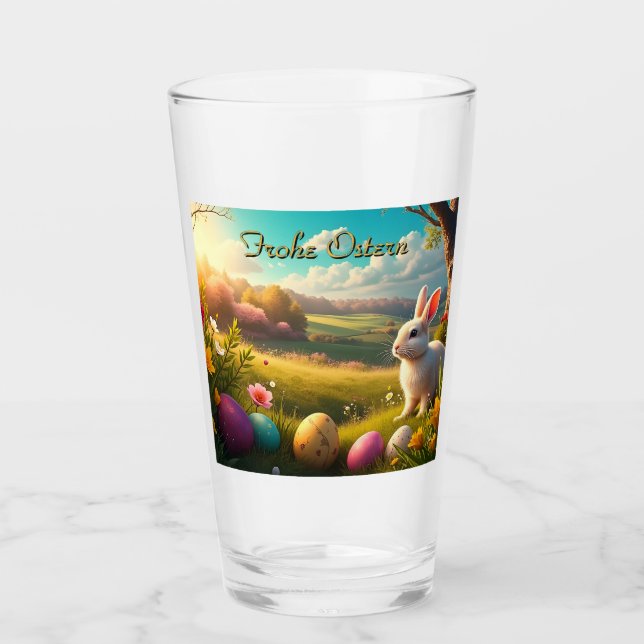 Copo De Pint Feliz Páscoa em uma paisagem de primavera (Frente)