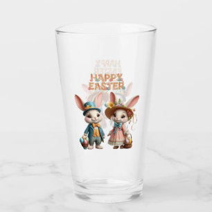 Copo De Pint Felz pascoa branco, com 2 coelhos