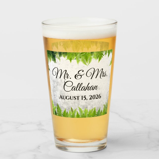 Copo De Pint Ferns Naturais Elegantes Casamento Romântico Folha (Frente (Preenchido))