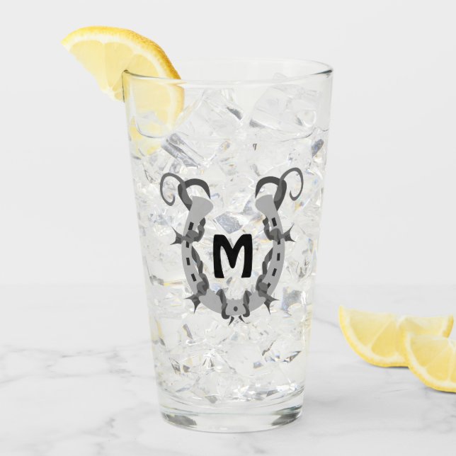 Copo De Pint Ferradura enrolada em Monograma de Fios-Barbed (Gelo frontal)