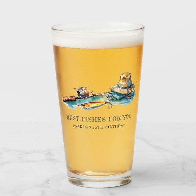 Copo De Pint Festa de aniversário de Pesca Personalizada Engraç (Frente (Preenchido))