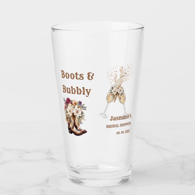 Copo De Pint Festa de Chá de Noiva Boho Western Boots & Bubbly (Frente)