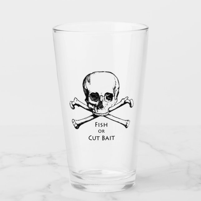 Copo De Pint "Fish or Cut Bait" - Jolly Roger Skull - Ossos (Frente)