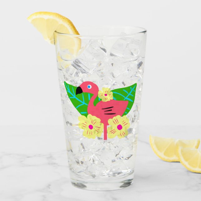 Copo De Pint Flamingo tropical e flores (Gelo frontal)