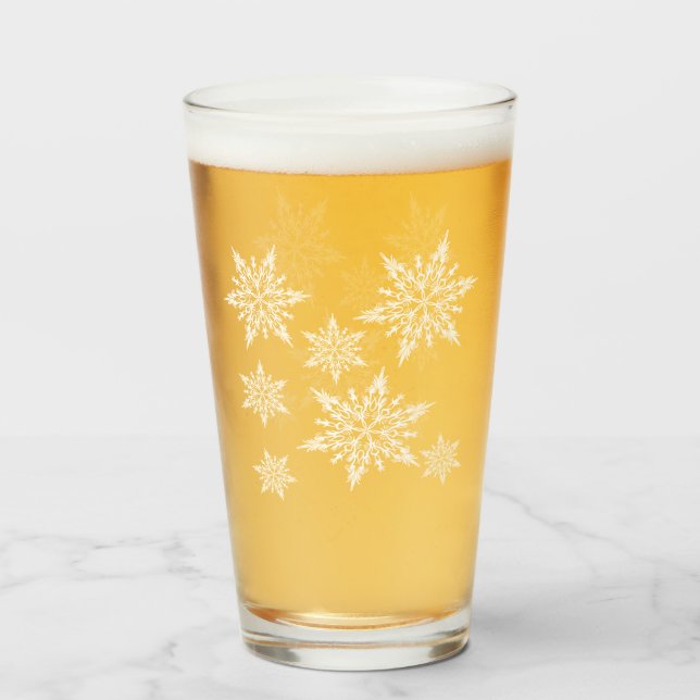 Copo De Pint Flocos de neve de Natal branco (Frente (Preenchido))