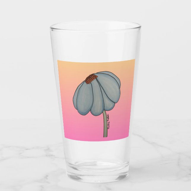 Copo De Pint Flor azul com fundo rosa (Frente)
