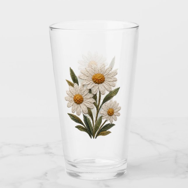 Copo De Pint Flor de Margarida Bordada (Frente)