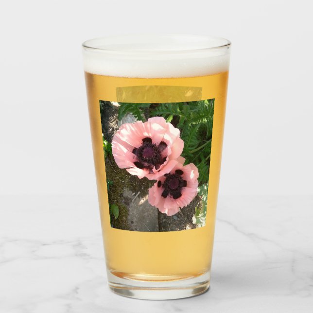 Copo De Pint Flor de Papoula Rosa em Vidro (Frente (Preenchido))