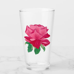 Copo De Pint Flor de Rosa de Cor de Água Magenta Rosa e Folhas