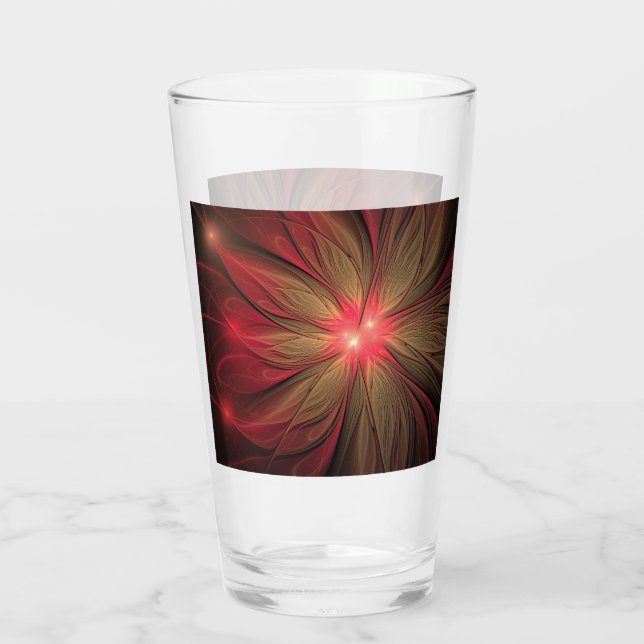 Copo De Pint Flor fractal de fanfarrão vermelho (Verso)