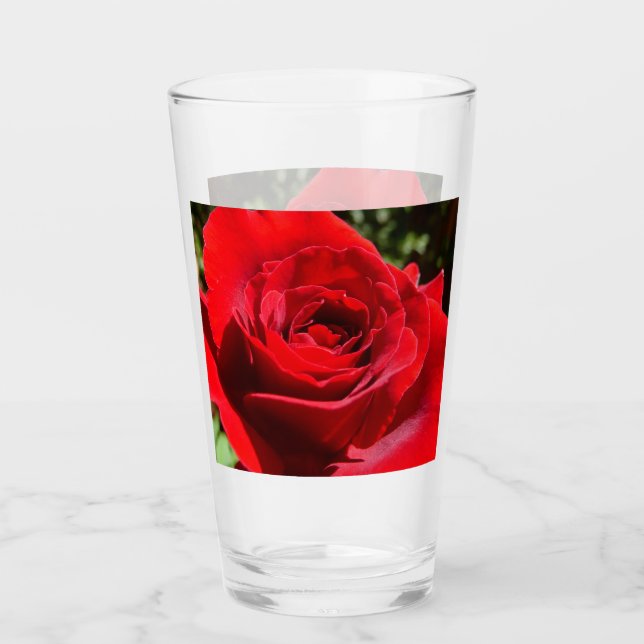Copo De Pint Flor Rosa vermelha Brilhante Floral (Frente)
