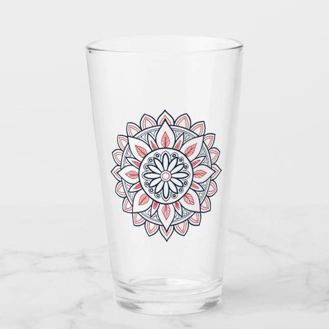 Copo De Pint Floral Mandala - Design de vidro Bebendo (Frente)