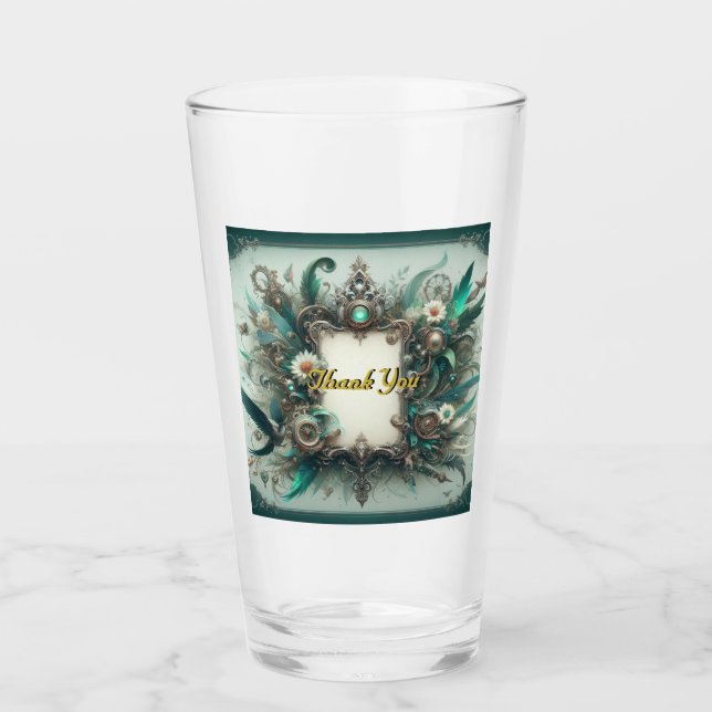 Copo De Pint Floral Steampunk Wedding Green e Silver (Frente)