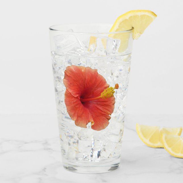 Copo De Pint Floral Tropical de Laranja Hibiscus (Gelo traseiro)