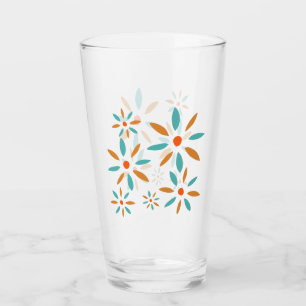 Copo De Pint Flores Abstratas Turquesa Azul e Laranja Médio Mod