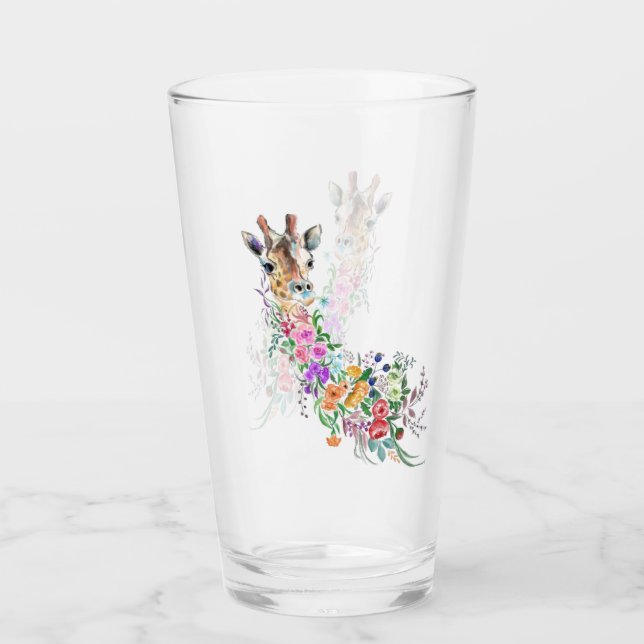 Copo De Pint Flores Coloridas Buquê Girafa - Moderna Desenhador (Frente)