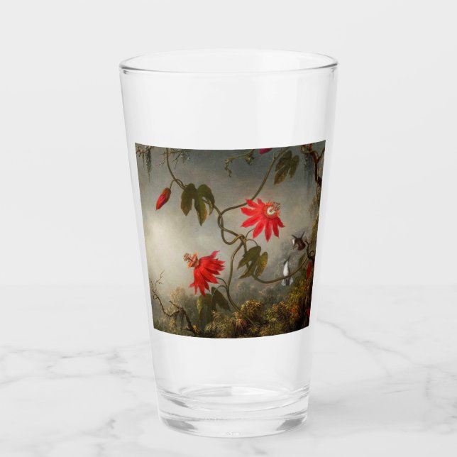 Copo De Pint Flores de Paixão com Pássaros Hummingbird (Frente)