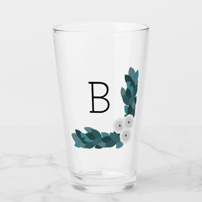 Copo De Pint Flores e Folhagem Brancas Elegantes | Mono (Frente)