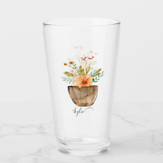 Copo De Pint Flores Pintadas De Coral Russo (Frente)