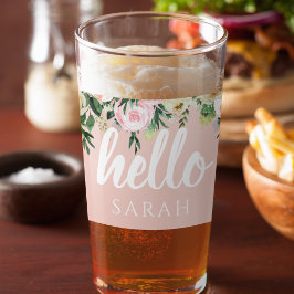 Copo De Pint Flores Rosa Moderno Pastel Alô E Você Chama