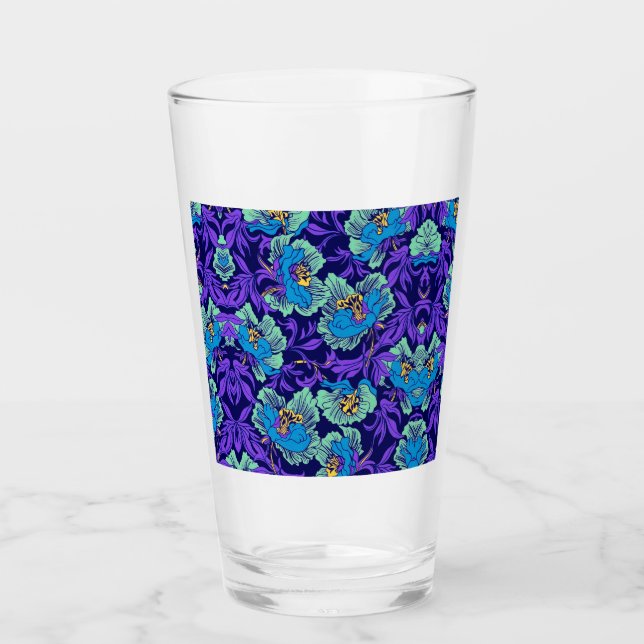 Copo De Pint Flores roxas e azuis William Morris (Frente)