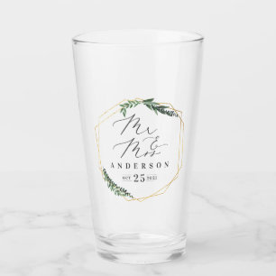 Copo De Pint folhagem dourada e geométrica